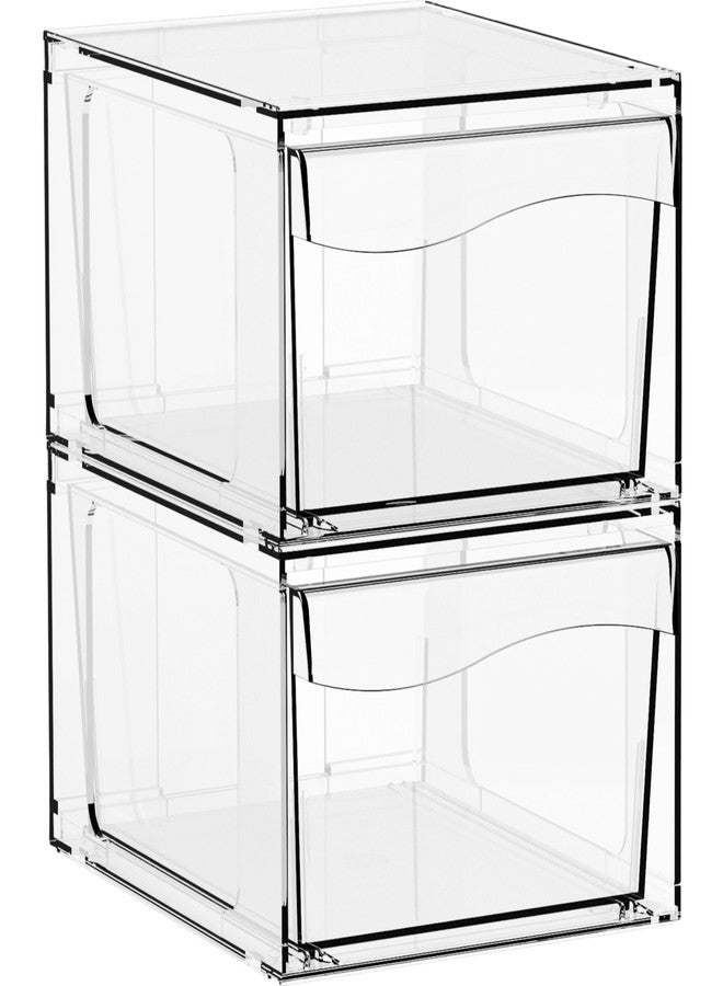 Yieach 4.4"H Small Stackable Storage Drawers,2 Pack Pull Out Clear Acrylic Drawers Organizer for Countertop,Desk,Under sink and Bathroom Closet Organizers,Plastic Makeup and Medicine Storage Organizer - Image 1