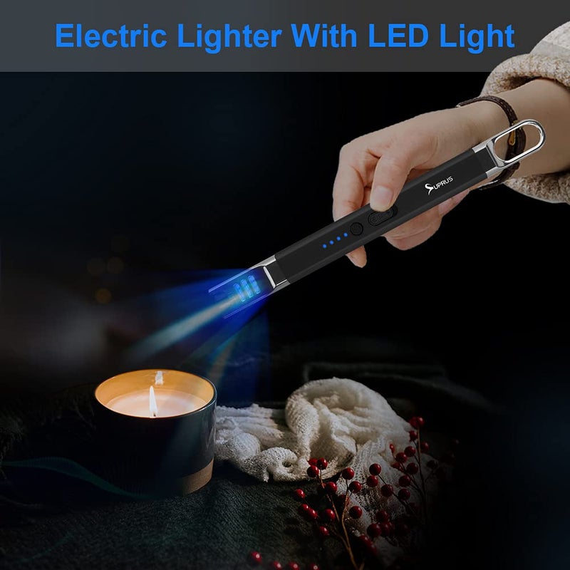 SUPRUS Candle Electric Arc Lighter Windproof Flameless USB Rechargeable Lighter with LED Light for Candle Camping BBQ Cooking (Black) - Image 4
