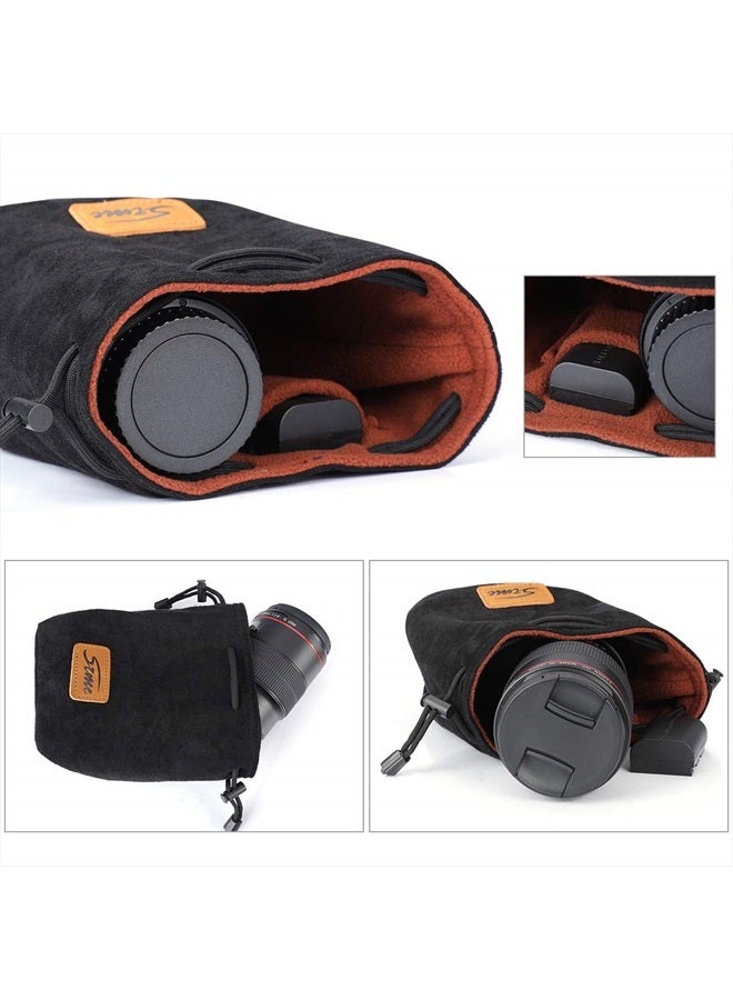 S-ZONE Soft Camera Bag DSLR Insert Handbag Drawstring Lens Case Compatible with Canon Nikon Sony - Image 5