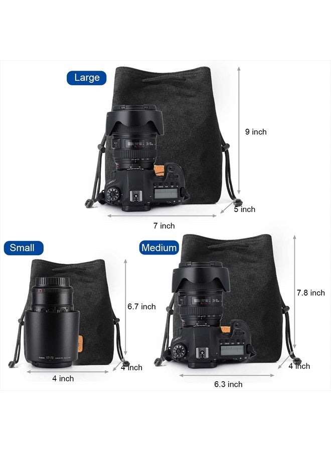S-ZONE Soft Camera Bag DSLR Insert Handbag Drawstring Lens Case Compatible with Canon Nikon Sony - Image 3