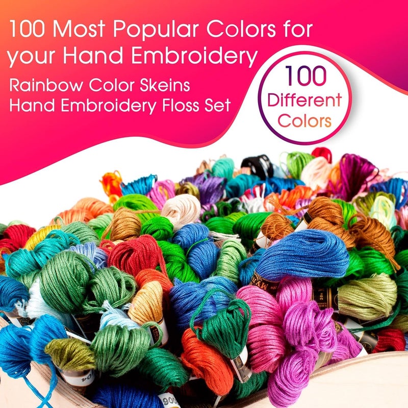ThreadNanny 100 Colors Embroidery Thread  100 Rainbow Color Skeins Embroidery Floss Set Cross Stitch Threads Friendship Bracelets Kit - Image 2