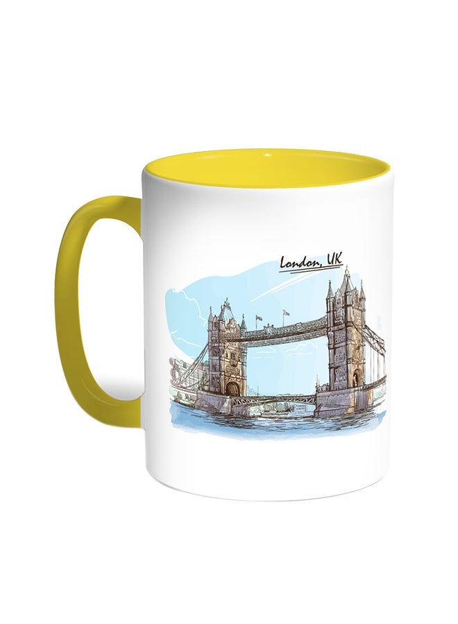 Bridge Of London Printed Coffee Mug Yellow/White 11ounce
