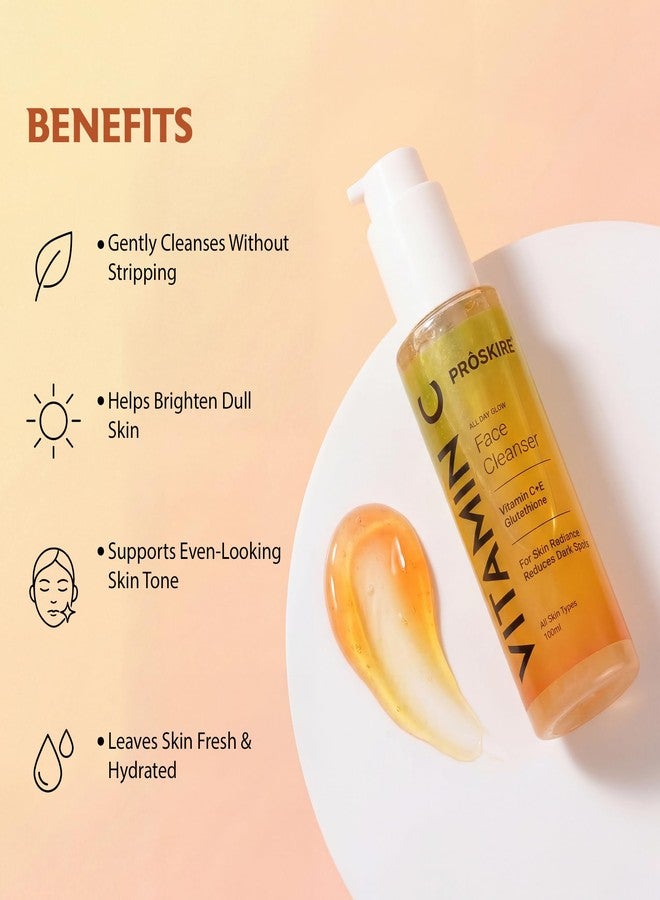 Proskire Vitamin C Glow Cleanser with Glutathione & Vitamin E | Gentle Brightening Cleanser for Dull, Uneven & Tanned Skin | Fades Dark Spots, Hydrates & Evens Skin Tone | 100ml - Image 5