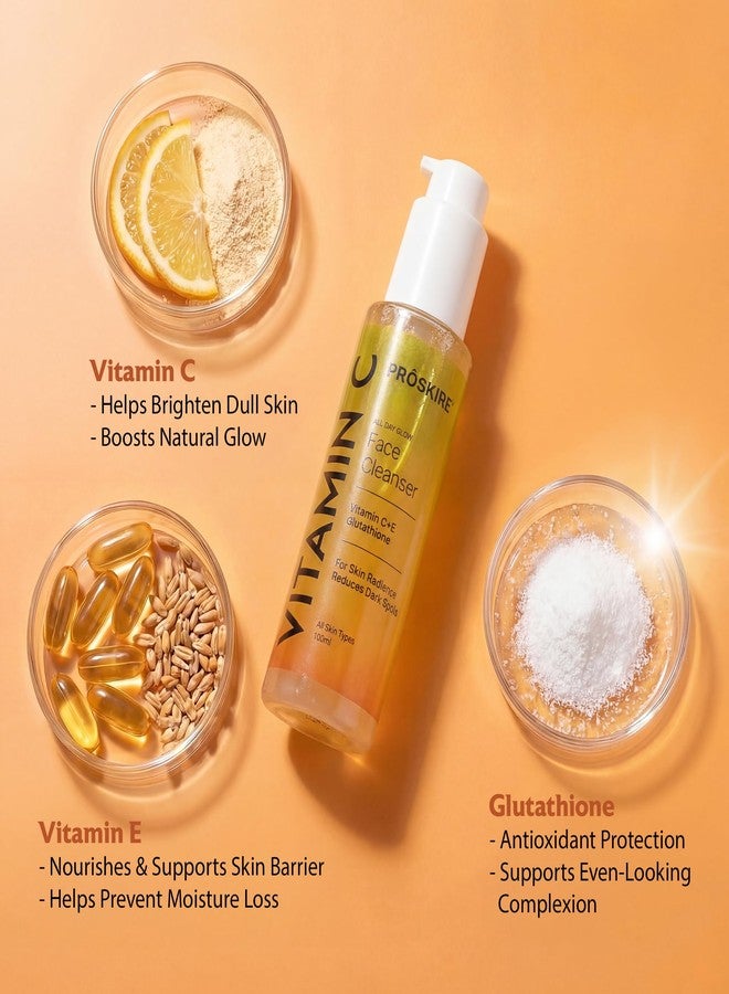 Proskire Vitamin C Glow Cleanser with Glutathione & Vitamin E | Gentle Brightening Cleanser for Dull, Uneven & Tanned Skin | Fades Dark Spots, Hydrates & Evens Skin Tone | 100ml - Image 2