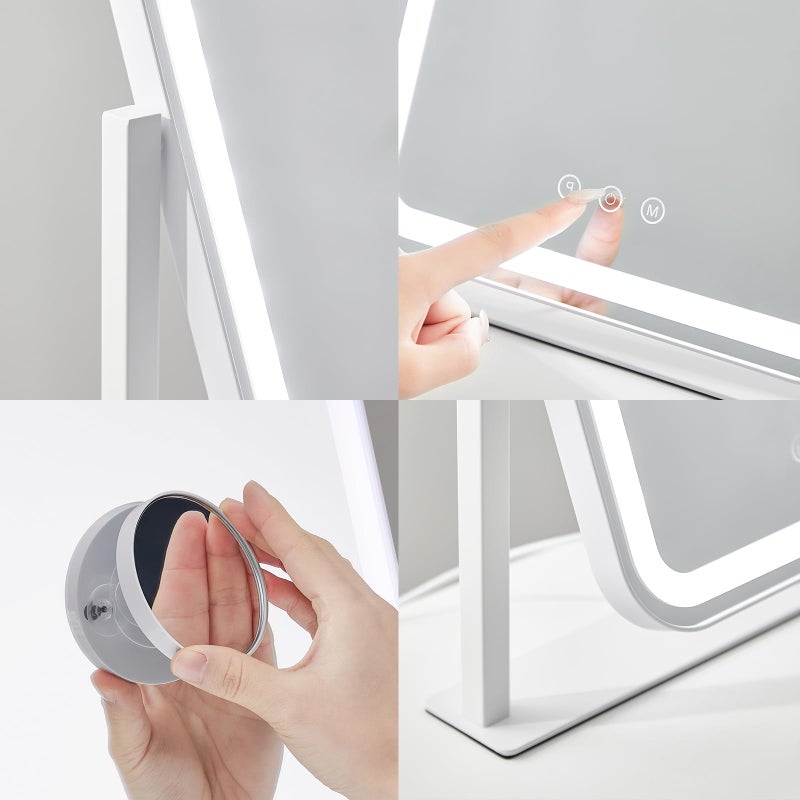 HIEEY Hollywood Vanity Mirror with 12 Dimmable Bulbs Lights, Three Color Lighting Modes, and 5X Magnification, Smart Touch Control, 360Â°Rotation (White,Gift Box) - Image 4
