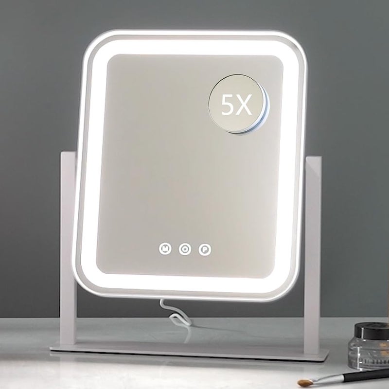 HIEEY Hollywood Vanity Mirror with 12 Dimmable Bulbs Lights, Three Color Lighting Modes, and 5X Magnification, Smart Touch Control, 360Â°Rotation (White,Gift Box) - Image 1