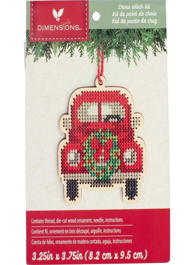 Dimensions Counted Cross Stitch, Vintage Truck Wooden Christmas Ornament Craft Kit, 1 Pc - Image 2