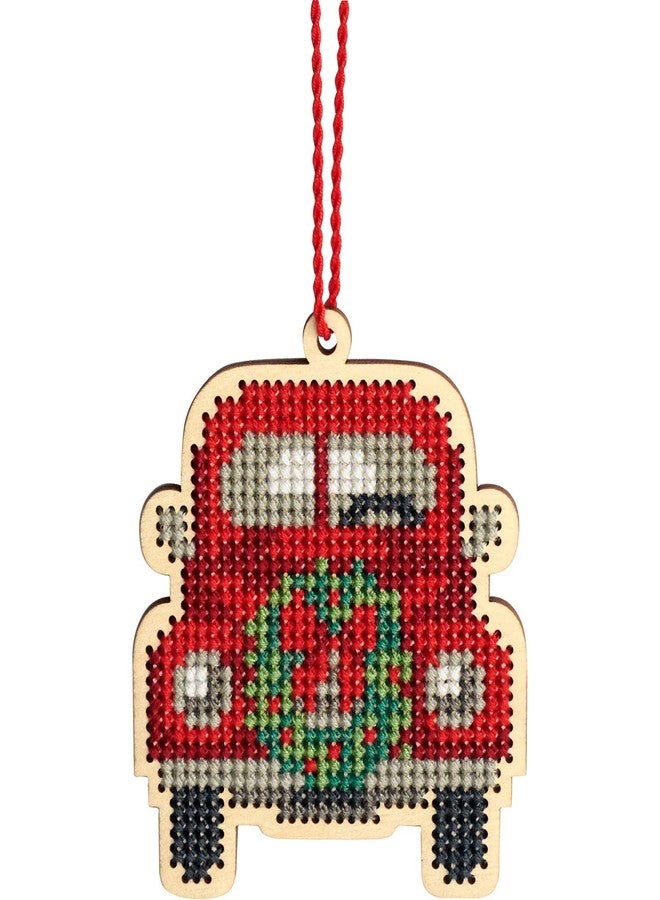 Dimensions Counted Cross Stitch, Vintage Truck Wooden Christmas Ornament Craft Kit, 1 Pc - Image 1