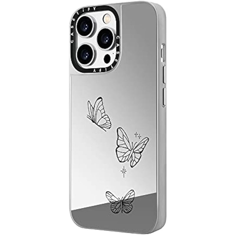 Casetify Mirror Case for iPhone 14 Pro Compatible with Magsafe - Flying by Inked by Dani - Silver on Silver - Image 5