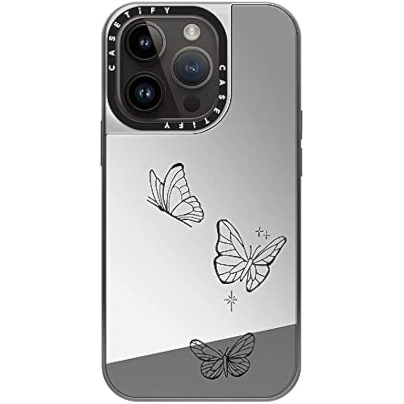 Casetify Mirror Case for iPhone 14 Pro Compatible with Magsafe - Flying by Inked by Dani - Silver on Silver - Image 3