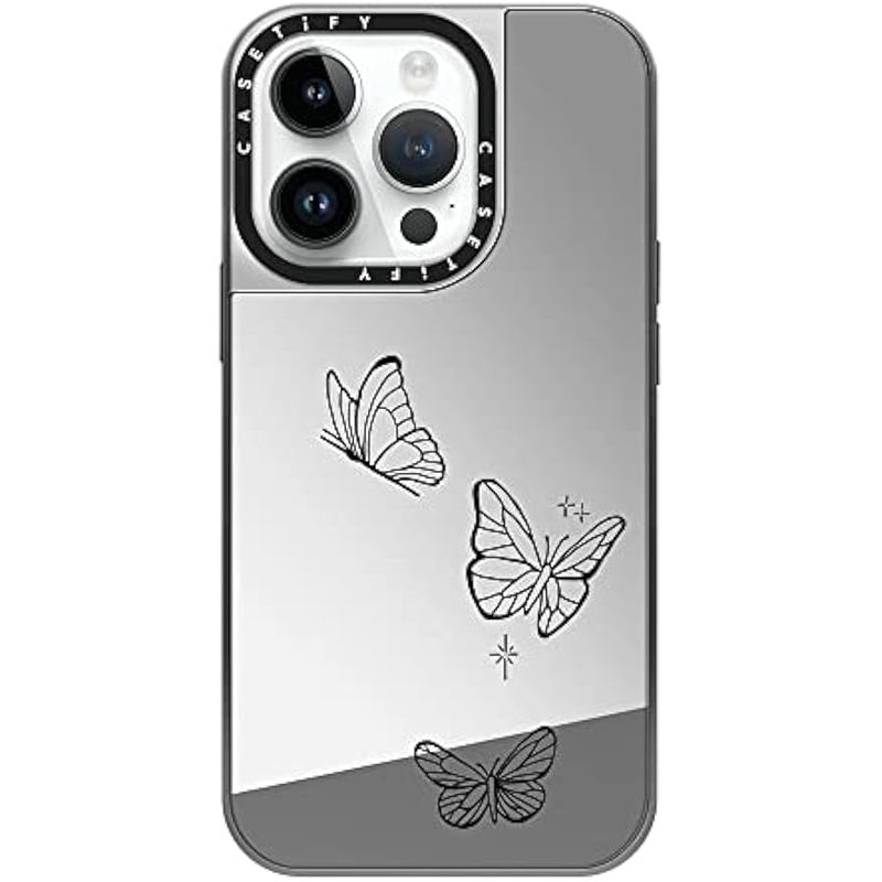 Casetify Mirror Case for iPhone 14 Pro Compatible with Magsafe - Flying by Inked by Dani - Silver on Silver - Image 2