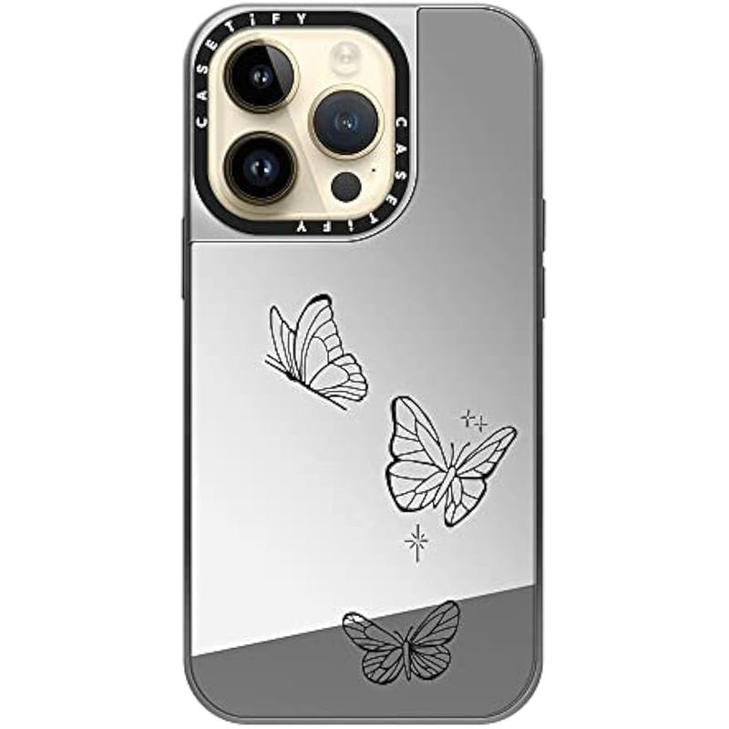 Casetify Mirror Case for iPhone 14 Pro Compatible with Magsafe - Flying by Inked by Dani - Silver on Silver - Image 4