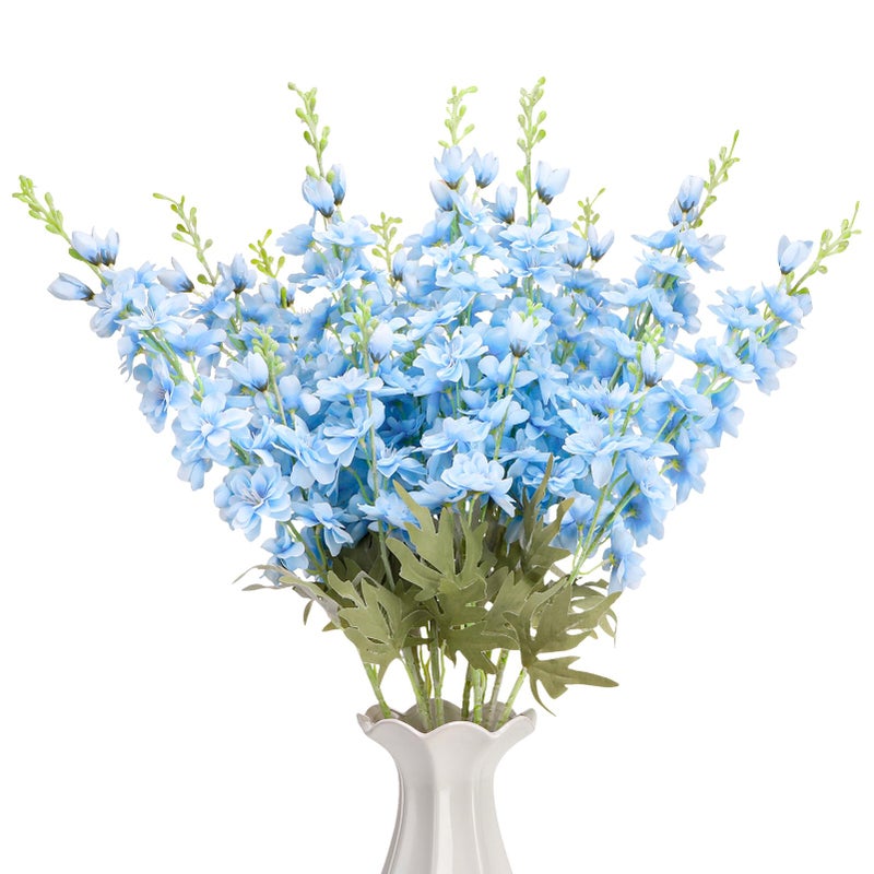 Ovveroche 10 Pcs Delphinium Artificial Flowers for Decoration, 33.86 Inch Long Stem Larkspur Fake Flowers Light Blue Faux Silk Bouquets for Tall Vase Wedding Home Decor Floral Arrangements(Light blue) - Image 1