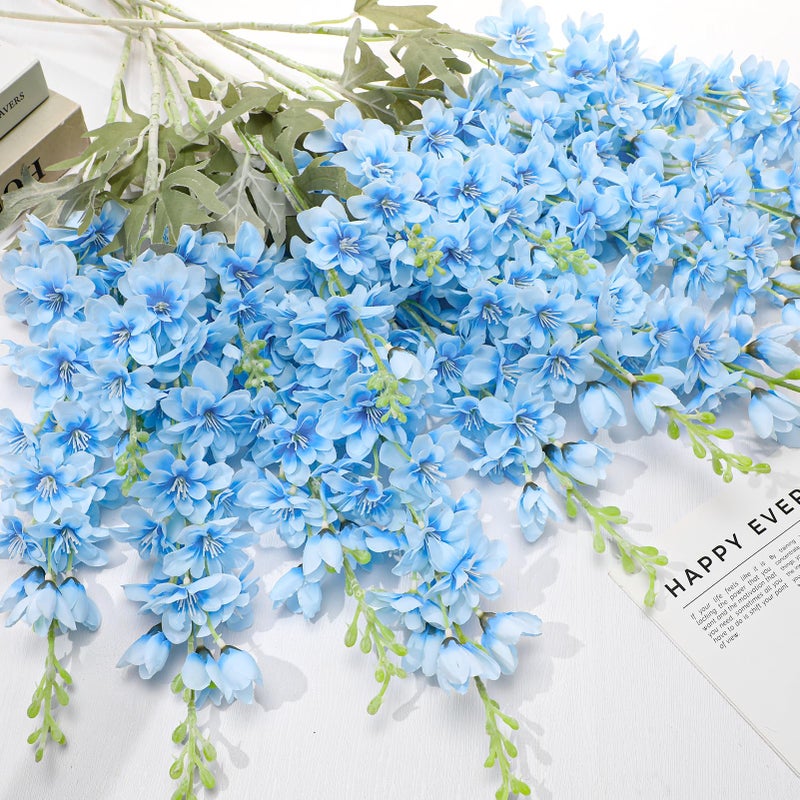 Ovveroche 10 Pcs Delphinium Artificial Flowers for Decoration, 33.86 Inch Long Stem Larkspur Fake Flowers Light Blue Faux Silk Bouquets for Tall Vase Wedding Home Decor Floral Arrangements(Light blue) - Image 2