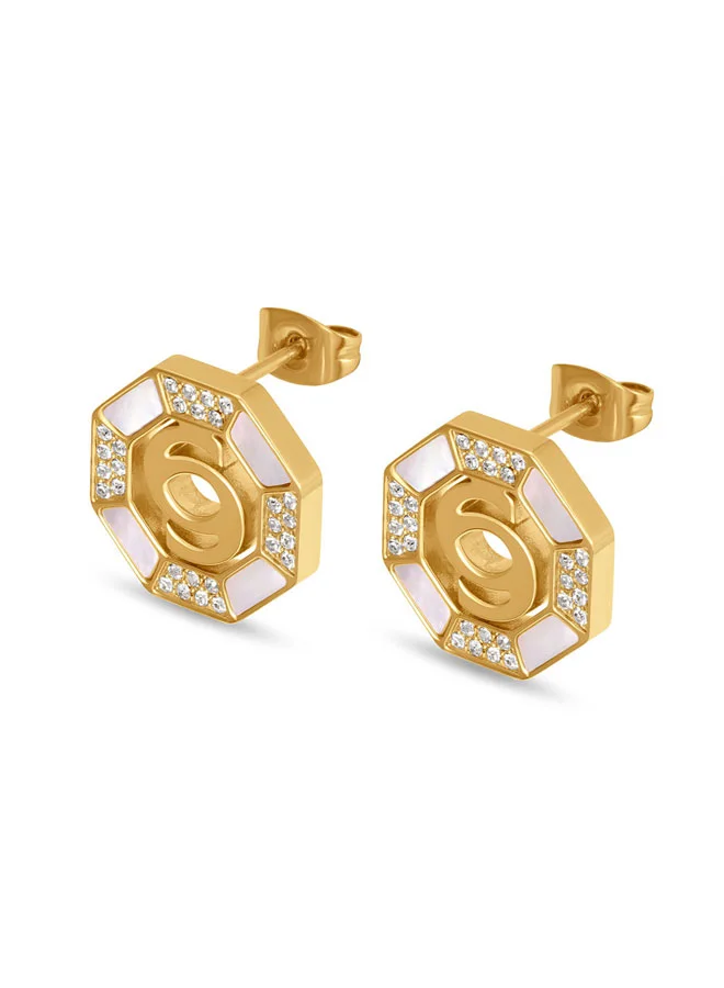 CERRUTI 1881 Lleana Gold Cutout C Logo MOP Earrings for Women