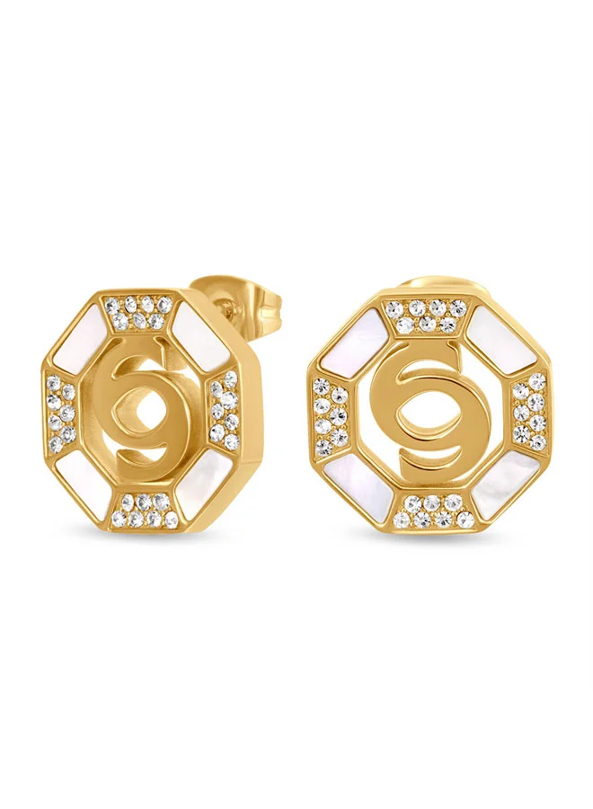 Lleana Gold Cutout C Logo MOP Earrings for Women