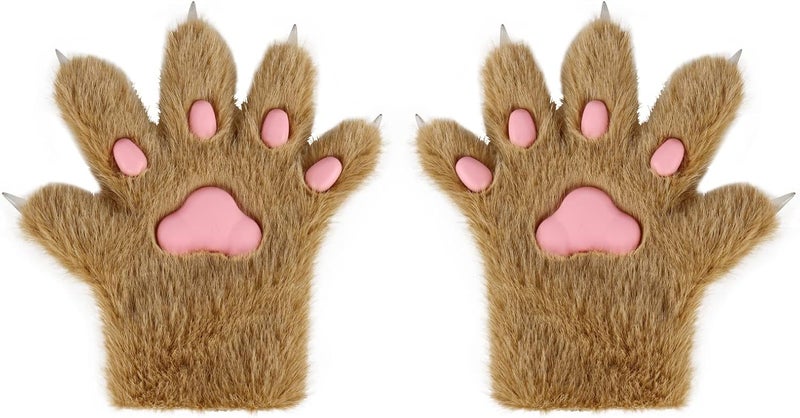 HAOAN Wolf Paw Gloves Faux Fur Cat Fingerless Mittens Winter Warm Cosplay Halloween Fancy Party Costume Accessories - Image 5