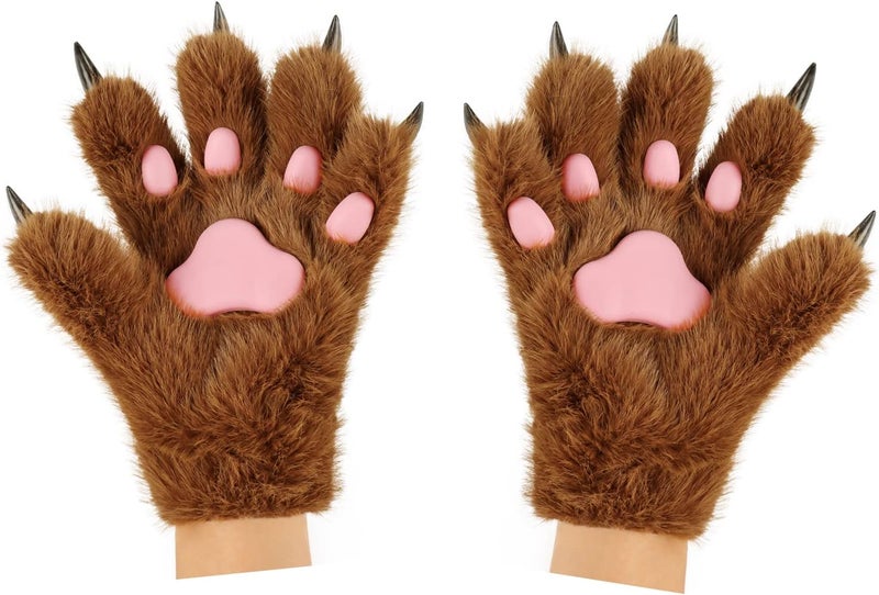 HAOAN Wolf Paw Gloves Faux Fur Cat Fingerless Mittens Winter Warm Cosplay Halloween Fancy Party Costume Accessories - Image 1