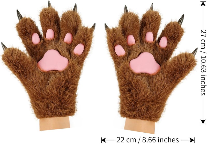 HAOAN Wolf Paw Gloves Faux Fur Cat Fingerless Mittens Winter Warm Cosplay Halloween Fancy Party Costume Accessories - Image 2