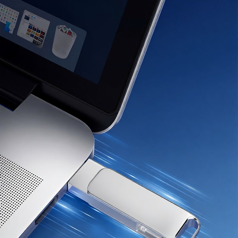 محرك فلاش مزدوج من نوع USB-C/USB USB 3.2 ومحرك فلاش مزدوج من نوع USB-C عالي السرعة 150 ميجابايت في الثانية وحماية دوارة 360 درجة للاستخدام المزدوج على الهواتف المحمولة والأجهزة الكمبيوترية - Image 5