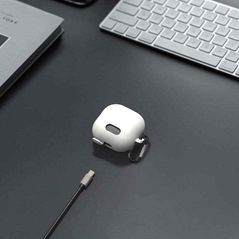Geekria Silicone Case Cover Compatible with Soundcore by Anker Liberty 4 NC True Wireless Earbuds, Protective Earphones Skin Cover with Keychain Hook, Charging Port Accessible (White) - Image 4