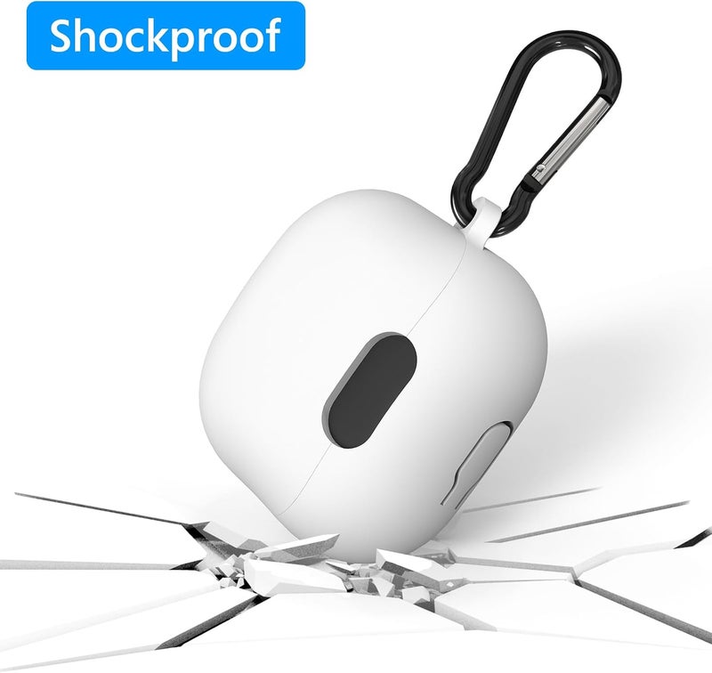 Geekria Silicone Case Cover Compatible with Soundcore by Anker Liberty 4 NC True Wireless Earbuds, Protective Earphones Skin Cover with Keychain Hook, Charging Port Accessible (White) - Image 2