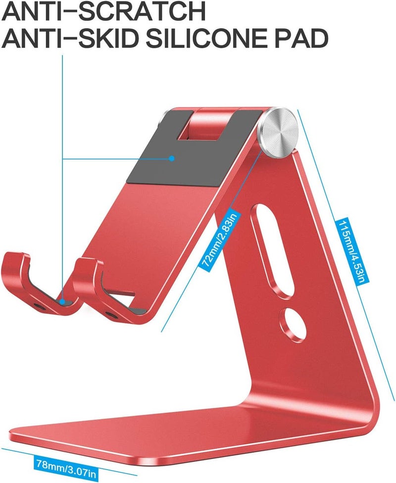 Omoton Adjustable Cell Phone Stand, C2 Aluminum Desktop Phone Holder Dock Compatible with iPhone 15 14 13 Xs XR 8 Plus 7 6, Samsung Galaxy, Google Pixel, Android Phones, Red - Image 4