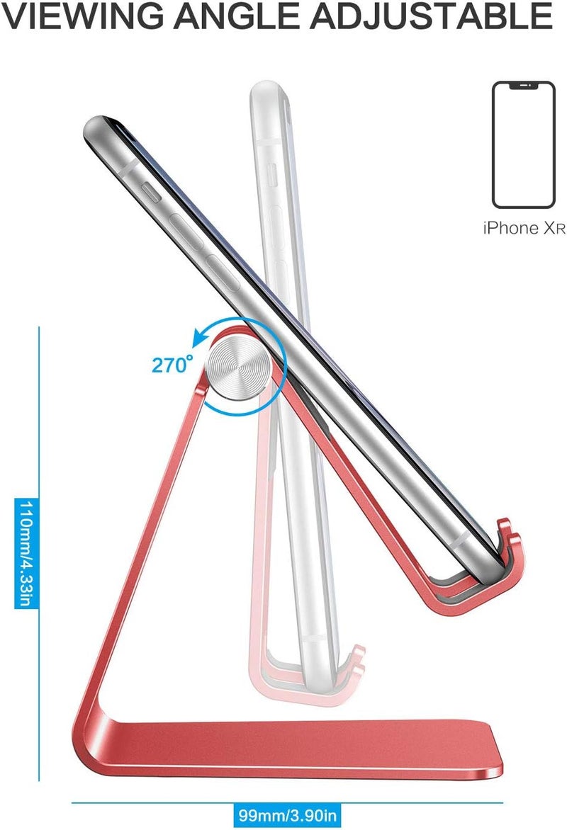 Omoton Adjustable Cell Phone Stand, C2 Aluminum Desktop Phone Holder Dock Compatible with iPhone 15 14 13 Xs XR 8 Plus 7 6, Samsung Galaxy, Google Pixel, Android Phones, Red - Image 3
