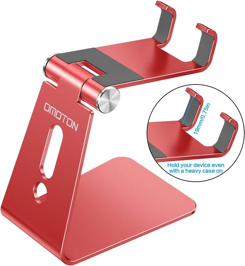Omoton Adjustable Cell Phone Stand, C2 Aluminum Desktop Phone Holder Dock Compatible with iPhone 15 14 13 Xs XR 8 Plus 7 6, Samsung Galaxy, Google Pixel, Android Phones, Red - Image 2