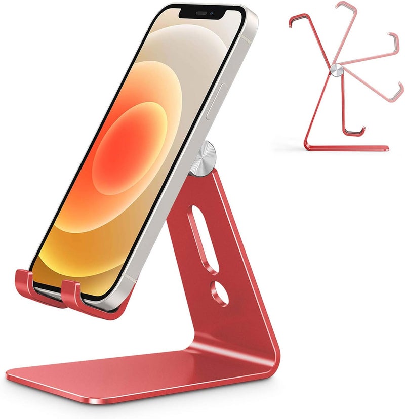 Omoton Adjustable Cell Phone Stand, C2 Aluminum Desktop Phone Holder Dock Compatible with iPhone 15 14 13 Xs XR 8 Plus 7 6, Samsung Galaxy, Google Pixel, Android Phones, Red - Image 1