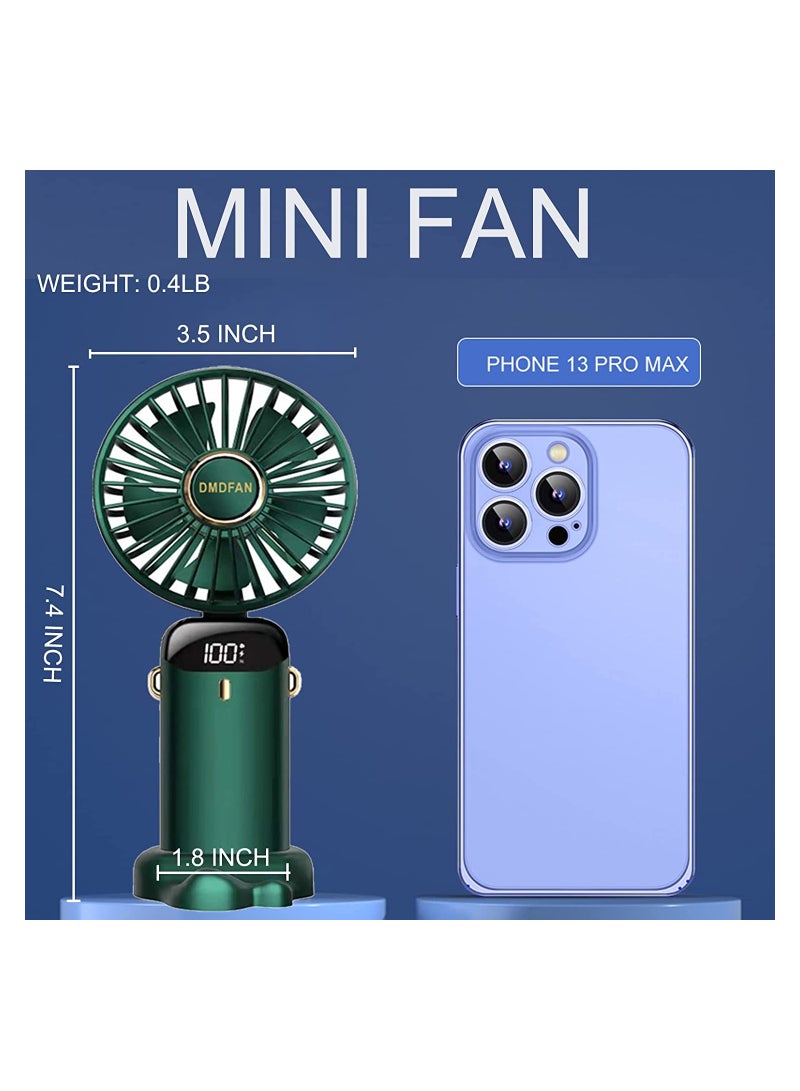 Zikra Mini Handheld Fan, 5 Speeds Portable Personal Fans with LED Screen 90¬∞ Adjustable Cooling Fan Removable Base, 5000mAh Quiet USB Fan for Home Office Outdoor Travel, 16-24 Hours Working (Green) - Image 5