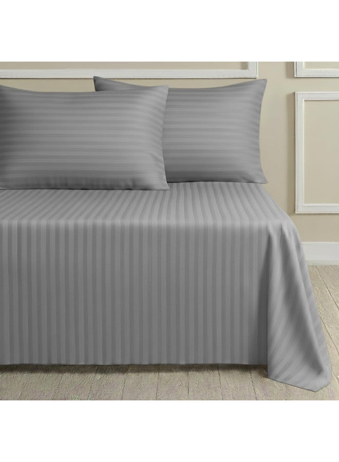 Fabienne King Bed Sheet Set with 2 Pillowcases 50×75cm 100% Microfiber 240×260cm Flat Sheet for King/Double Beds 1cm Stripe Soft Bed Sheet Set for Hotels and Home Ash Grey - Image 1
