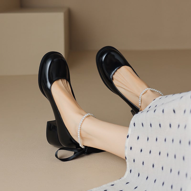 Spring 2024 Fashion High Heel Bow 33-43 Size Pearl Shallow Mouth Single Shoes - Image 5