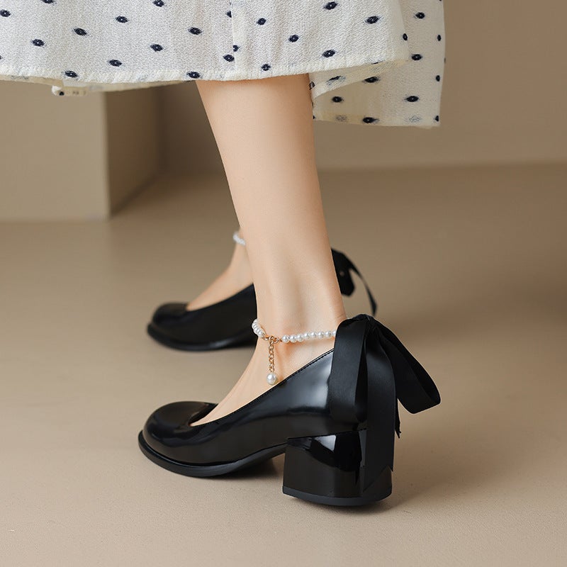Spring 2024 Fashion High Heel Bow 33-43 Size Pearl Shallow Mouth Single Shoes - Image 4