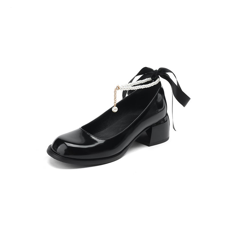 Spring 2024 Fashion High Heel Bow 33-43 Size Pearl Shallow Mouth Single Shoes - Image 1