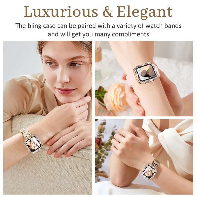 Newlibery Bling Watch Case with HD Screen Protector Women Compatible with Apple Watch 40mm Diamond Protective PC Face Cover Frame Protector for iWatch Series 6/5/4/SE/SE2/SE3 Rose Gold - Image 4
