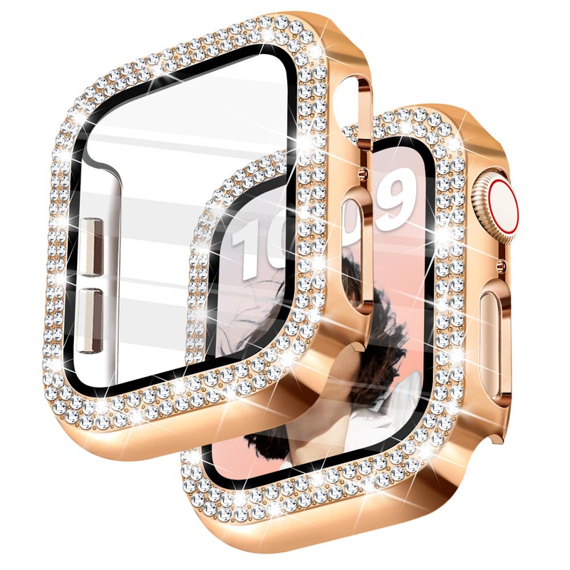 Newlibery Bling Watch Case with HD Screen Protector Women Compatible with Apple Watch 40mm Diamond Protective PC Face Cover Frame Protector for iWatch Series 6/5/4/SE/SE2/SE3 Rose Gold - Image 1