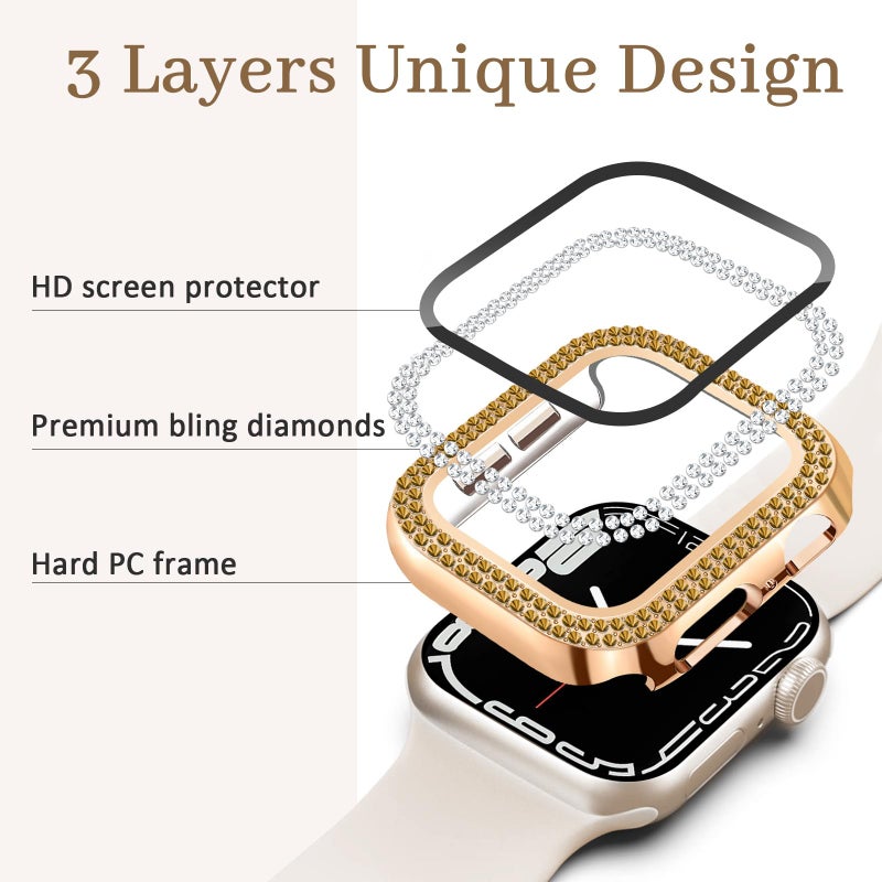 Newlibery Bling Watch Case with HD Screen Protector Women Compatible with Apple Watch 40mm Diamond Protective PC Face Cover Frame Protector for iWatch Series 6/5/4/SE/SE2/SE3 Rose Gold - Image 3