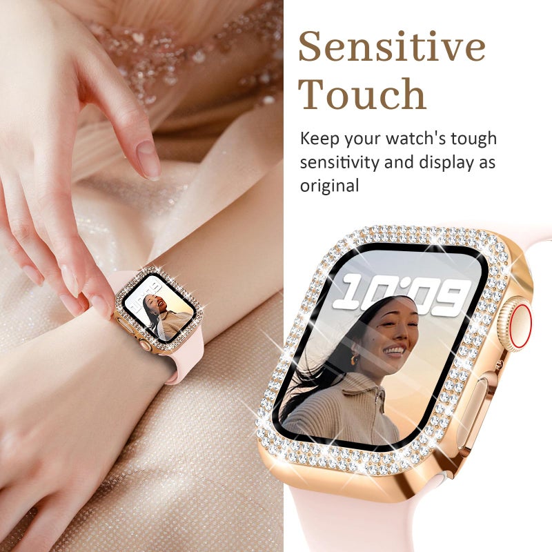 Newlibery Bling Watch Case with HD Screen Protector Women Compatible with Apple Watch 40mm Diamond Protective PC Face Cover Frame Protector for iWatch Series 6/5/4/SE/SE2/SE3 Rose Gold - Image 5
