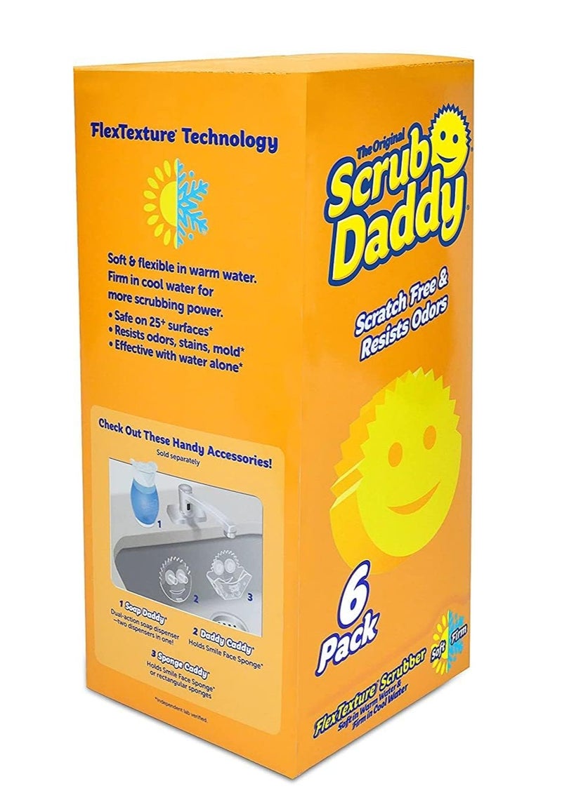 Scrub Daddy Original FlexTexture Sponge 6 Pack, Scratch-Free Multipurpose Dish Scrubbers, Odor and Stain Resistant Kitchen Sponges, Soft in Warm Water and Firm in Cold Water - Image 1