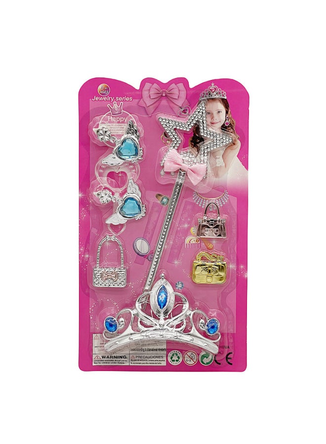 Girls Play House Jewelry Toys Princess Magic Wand Crown Earrings Finished Set Wholesale 