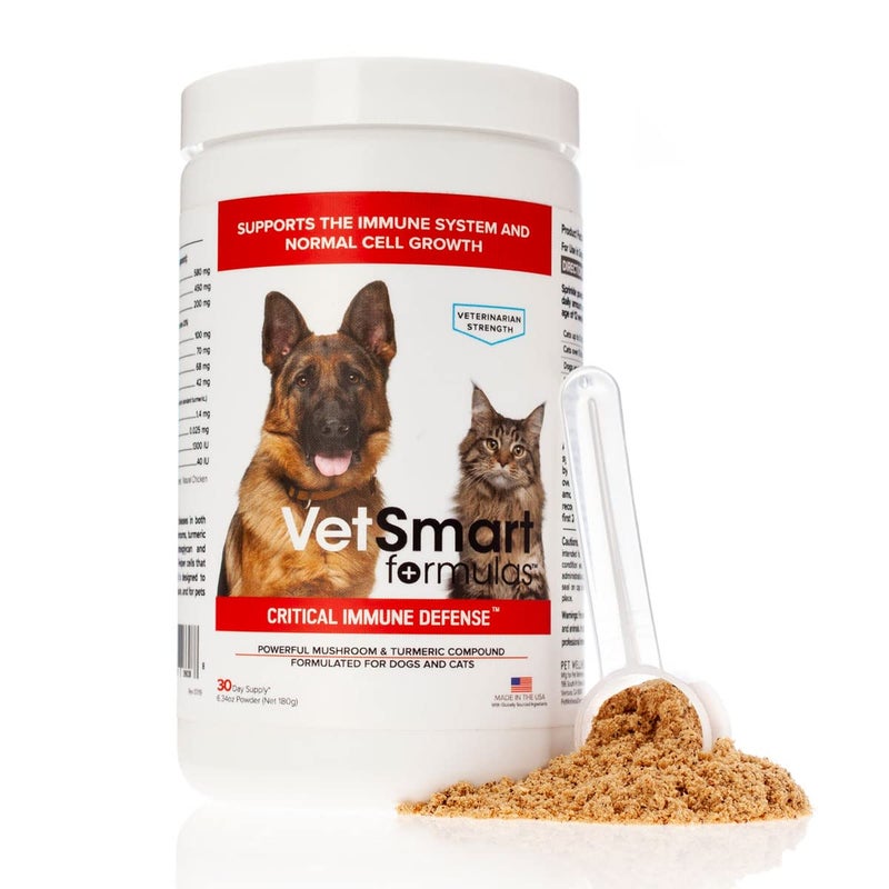 VetSmart Formulas Critical Immune Defense for Dogs & Cats; Supports Normal Cell Growth - Turkey Tail, Reishi, Shiitake and Maitake Mushroom Formula with Patented White Turmeric Root Extract - 30-Day Supply - Image 1