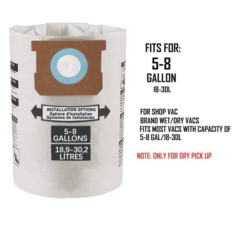 FDHF 5 Pack Replacement Filter Bags for Shop Vac 5-8 Gallon Vacuum, Type E - 9066100 90661 906-61, Type H 90671 9067100 9067133; VF2004, VHBS VDBS HEPA Vacuum Cleaner, White - Image 3