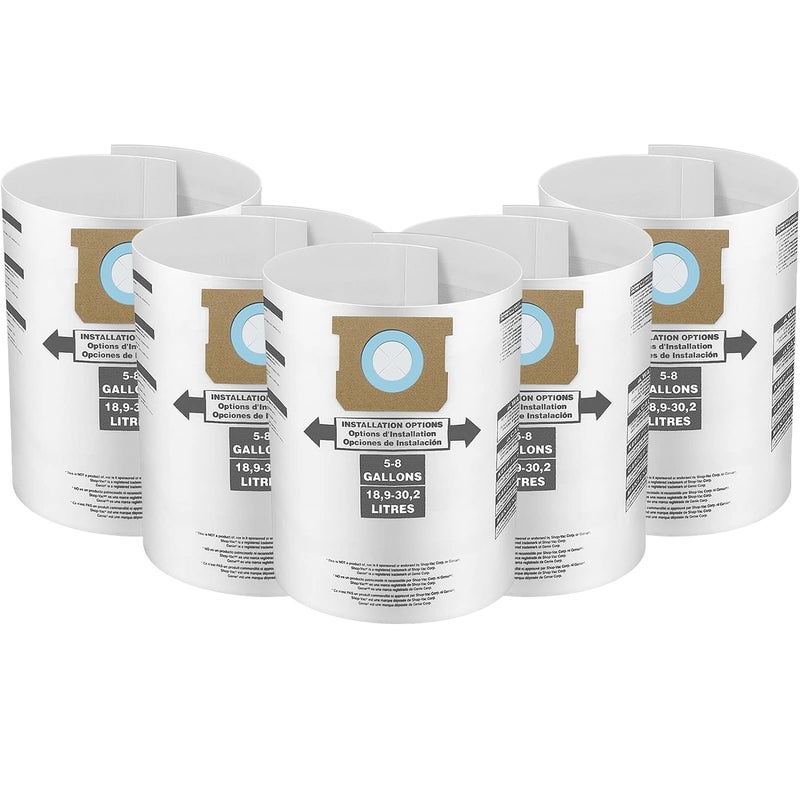FDHF 5 Pack Replacement Filter Bags for Shop Vac 5-8 Gallon Vacuum, Type E - 9066100 90661 906-61, Type H 90671 9067100 9067133; VF2004, VHBS VDBS HEPA Vacuum Cleaner, White - Image 1