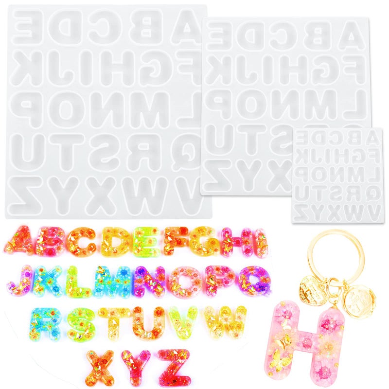 Szecl 3Pcs Alphabet Molds for Resin 3 Size Letter Keychain Mold 157 118 059inch Epoxy Resin Casting Mold AZ 26 English Silicone Letter Mold for DIY Pendant Necklace Earrings Jewelry Making Tool