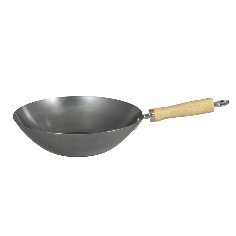 Dexam 12108410 Carbon Steel Wok With Wood Handle 27cm/10.5 -inch, Silver (Lacquer Finish) - Image 4