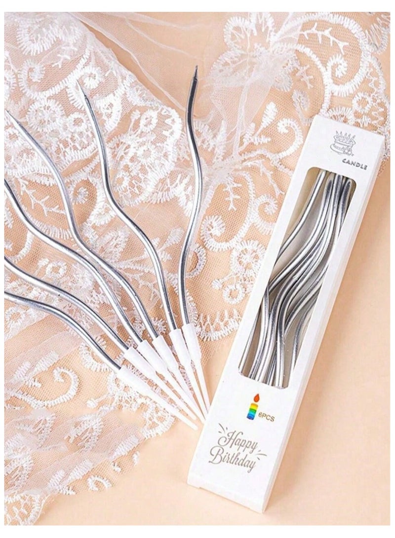 Birthday Decorations 6-piece candle set with a modern wavy design that adds a unique and distinctive touch to the cake. - Image 1
