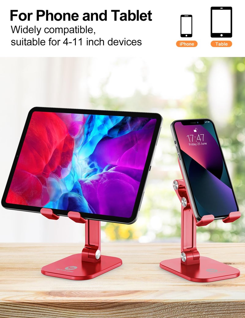 OCYCLONE Phone Stand, Adjustable Height and Angle Foldable Cell Phone Stand Holder for Desk, Taller iPhone Stand Compatible with 4.7"-13" Smartphones iPad Tablet, Red - Image 4