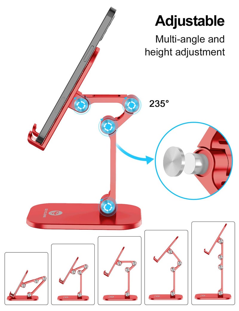 OCYCLONE Phone Stand, Adjustable Height and Angle Foldable Cell Phone Stand Holder for Desk, Taller iPhone Stand Compatible with 4.7"-13" Smartphones iPad Tablet, Red - Image 2