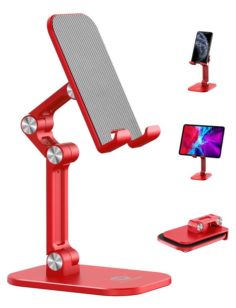 OCYCLONE Phone Stand, Adjustable Height and Angle Foldable Cell Phone Stand Holder for Desk, Taller iPhone Stand Compatible with 4.7"-13" Smartphones iPad Tablet, Red - Image 1